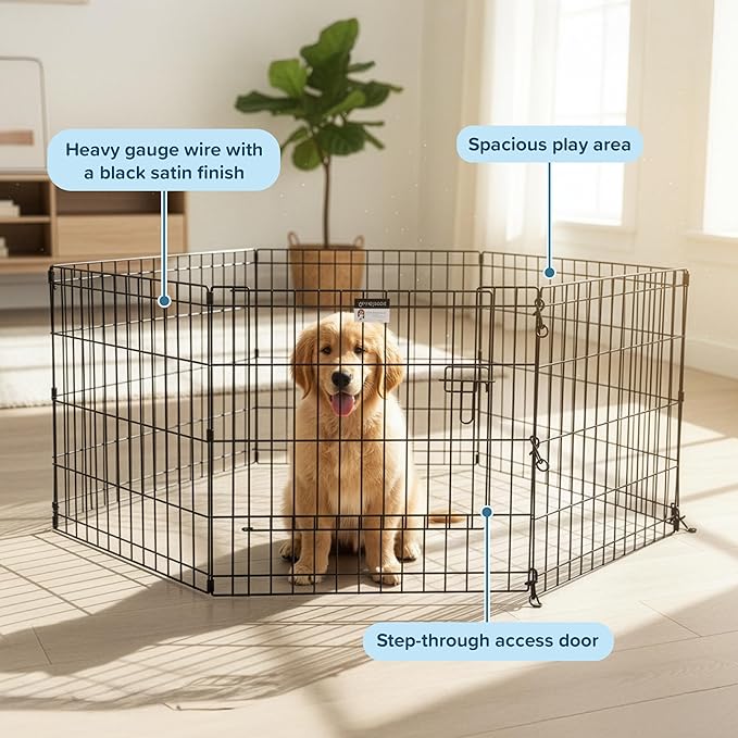 Pet Trex 24" Exercise Playpen for Dogs Eight 24" x 24" High Panels with Gate
