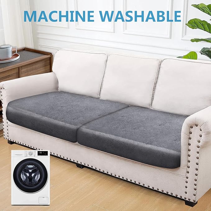 ANARACHON Leather Look Couch Cushion Covers Sofa Seat Slipcovers Sets Couches Furniture Protector for Sectional Armchair Loveseat Pets Kids Stretch Spandex Fabric (2 Cushion Sofa, Light Brown)