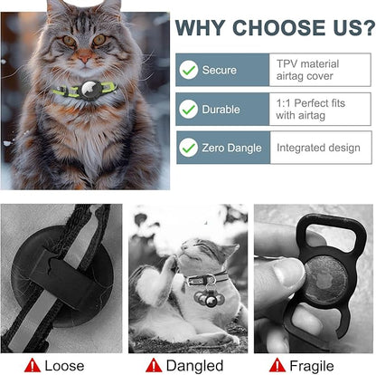 Reflective AirTag Cat Collar, Integrated Cat Tracker Collar with Air Tag Holder and Bell, Safety Elastic Band Cat GPS Collars for Girl Boy Cats, Kittens and Puppies (Olive,S)
