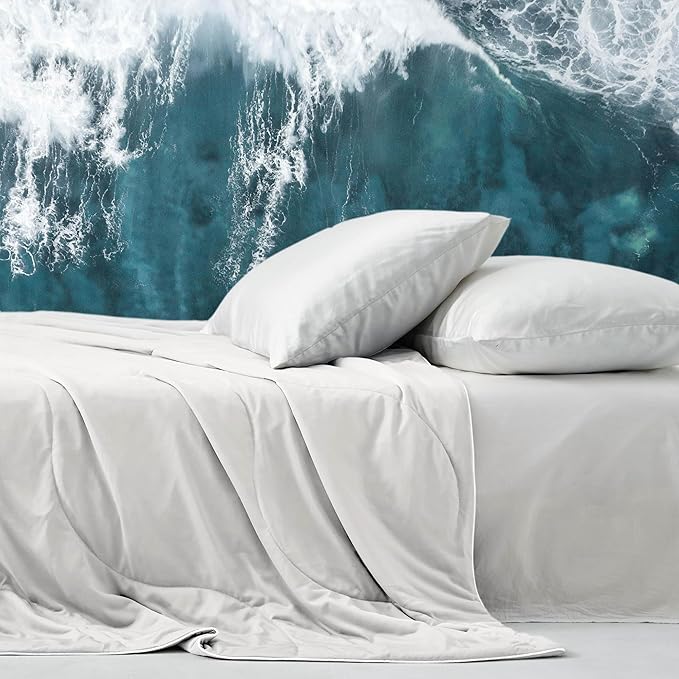 DOWNCOOL Cooling Comforter Queen Size, Cream White Cooling Blanket for Hot Sleeper, Lightweight & Breathable Blanket for Night Sweats,Dual-Side Cooling Summer Bedding,90"X90"