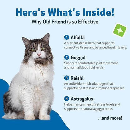 Pet Wellbeing Old Friend for Senior Cats - Supports Immune System Health, Joint Mobility, Healthy Energy Levels, Alfalfa, Reishi - Veterinarian-Formulated Herbal Supplement 2 oz (59 ml)