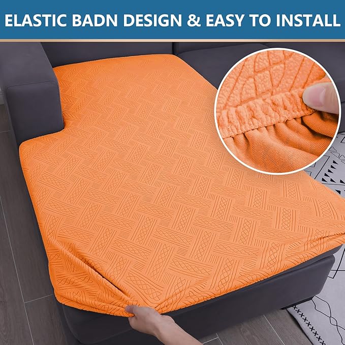 hyha Couch Cushion Covers, Stretch Sofa Seat Cushion Slipcover, Sectional Couch Covers L Shape with Elastic Bottom for Sectional Sofa(Chaise, Orange)