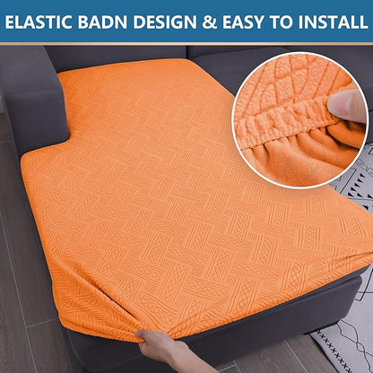 hyha Couch Cushion Covers, Stretch Sofa Seat Cushion Slipcover, Sectional Couch Covers L Shape with Elastic Bottom for Sectional Sofa(Chaise, Orange)
