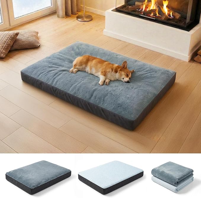 Dog Bed for Crate, Extra Large Cooling Mat for Dogs, Waterproof Dog Bed with Dual Surface Removable Washable Covers, 36 x 27 Inch Pet Bed with Egg Crate Foam