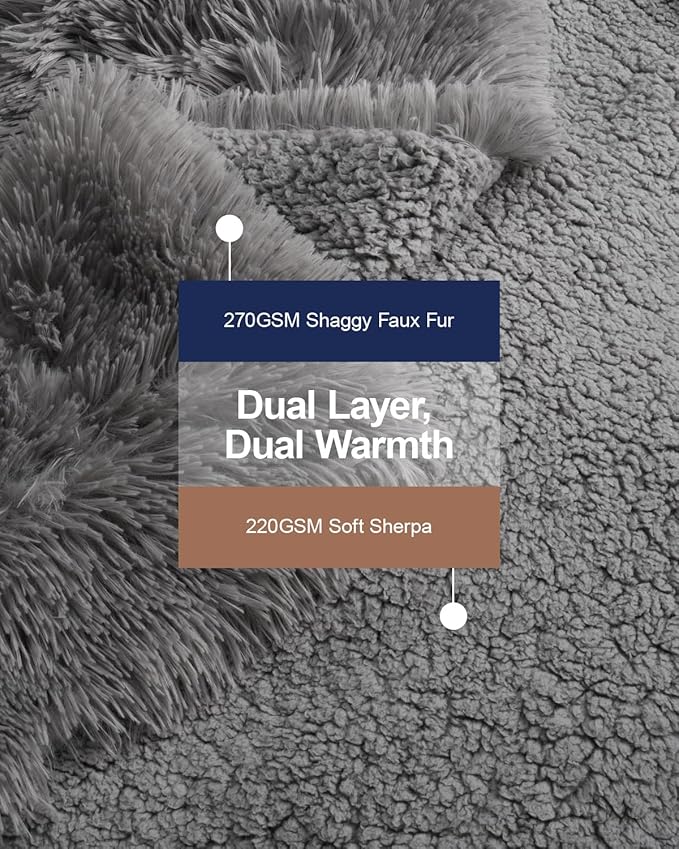 Pawque Faux Fur Throw Blankets for Couch, Sherpa Fleece Warm Super Soft Fuzzy Fluffy Blanket, 50x60 inches Thick Shag Lightweight Cozy Gift for Women Men Bedroom Sofa, Grey