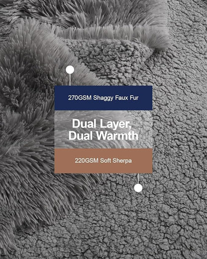 Pawque Faux Fur Throw Blankets for Couch, Sherpa Fleece Warm Super Soft Fuzzy Fluffy Blanket, 50x60 inches Thick Shag Lightweight Cozy Gift for Women Men Bedroom Sofa, Grey