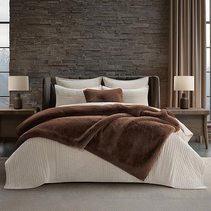 EVERGRACEHOME Luxury Soft Faux Chinchilla Fur Throw Blanket for Couch, Warm Thick Heavy Winter Throw Blanket 1220GSM for Bed, Fluffy Cozy Mink Blanket with Reversible Velvet, Chestnut Mink, 50"x60"