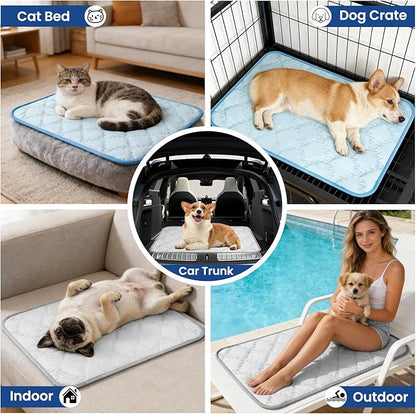 SUPRIY 2-Pack (Blue + Gray) Pet Cooling Mat Set - Ice Silk Cooling Pad & Fashion Bandana for Dogs & Cats (Large28.3 x41.3)