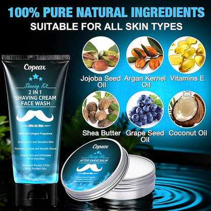 Shaving Kit for Men Sensitive Skin,Natural Cologne Shaving Cream,Balm,Bowl,Razor,Tumbler Cup,Mens Self Care &Grooming Valentines Fathers Day Birthday Gifts for Men Dad Him Boyfriend Christmas Gift Set