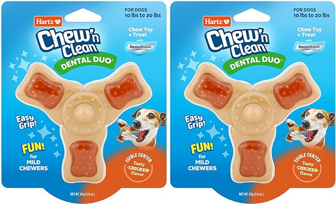 Hartz Chew ‘n Clean Chew Toy and Treat in One Chicken Flavored Tri-Point Dog Toy, Small (Pack of 2)