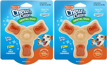 Hartz Chew ‘n Clean Chew Toy and Treat in One Chicken Flavored Tri-Point Dog Toy, Small (Pack of 2)