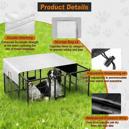 LYHNMW Dog Playpen Cover, 600D Oxford Fabric Dog Pen Canopy with Sun and Rain Protection, Specialized Fits for 24/32/40/45/50" Panels Playpen(Only Cover)