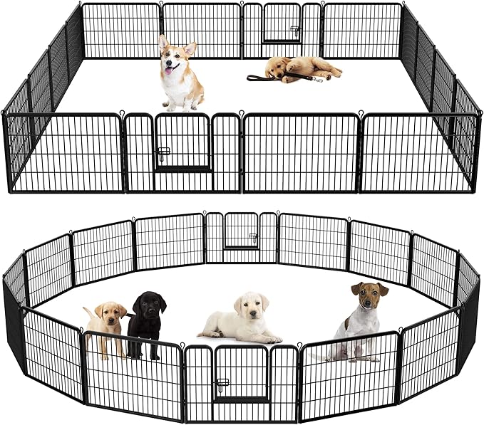 Dog Pen Pet Playpen Kennel Fence Outdoor Indoor Play Yard Puppy Exercise Barrier 31'' W x 24'' H 16 Panels (16 Panels, 24 Inches)