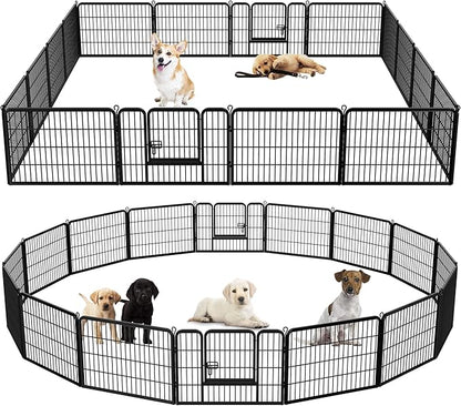 Dog Pen Pet Playpen Kennel Fence Outdoor Indoor Play Yard Puppy Exercise Barrier 31'' W x 24'' H 16 Panels (16 Panels, 24 Inches)