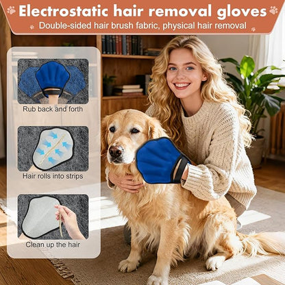 Pet Hair Removal Glove, Electrostatic Pet Hair Remover Glove for Cats & Dogs, Hair Remover Tools for Couch, Carpet, Clothing, Car Seat - Upgraded Five-Finger, Reusable, DarkBlue+Darkgrey
