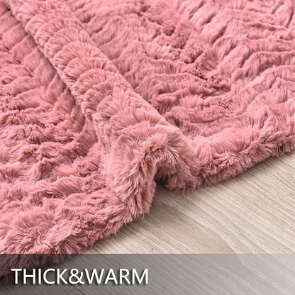 YUSOKI Luxury Faux Fur Throw Blanket(Without Pillows) 2 Layers,3lb,All Ages,Home Decoration, (Pink,50" x 63")