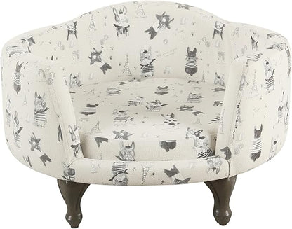 HomePop Home Decor | Upholstered Curved Pet Bed | Luxury Cat & Dog Beds & Furniture | Round Pet Bed Created with Stain Resistant Fabric, Cream and Gray, Medum