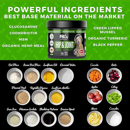 Pet Chef Dog Hip & Joint Pain Relief Supplement - Glucosamine, Chondroitin, MSM, Turmeric - Cannine Arthritis Pain Relief & Mobility Chews - Hip Joint Support Treats Peanut Butter 140ct Low Calories!