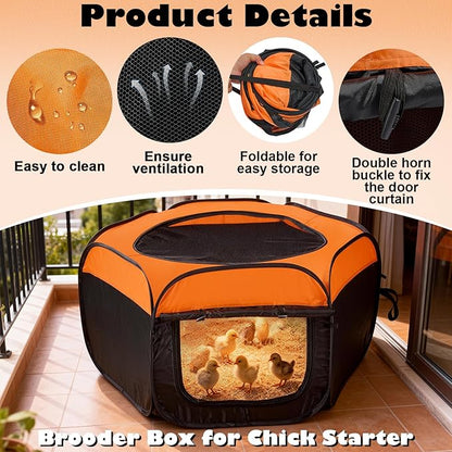 Brooder Box for Chicks, Pop-Up Chicken Brooder Playpen with Dual Doors, Mesh Top Cover & Waterproof Mat, Portable Chick Enclosure for Baby Chicks, Ducks & Quail, Holds Up to 15 Chicks