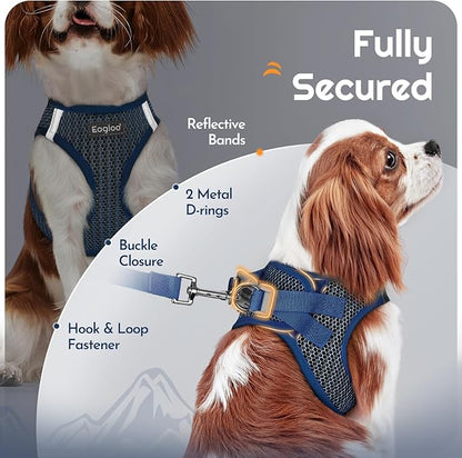 Eagloo Small Dog Harness and Leash Set, Step in Puppy Vest with Breathable Soft Mesh, Walking Reflective Pet Harness for Small Dogs, Navy Blue, XS