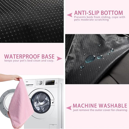 Dog Crate Bed Waterproof Deluxe Plush Dog Beds with Removable Washable Cover Anti-Slip Bottom Pet Sleeping Mattress for Large, Medium, Jumbo, Small Dogs, 29 x 18 inch, Pink