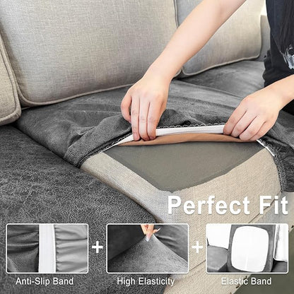 ANARACHON Leather Look Couch Cushion Covers Sofa Seat Slipcovers Sets Couches Furniture Protector for Sectional Armchair Loveseat Pets Kids Stretch Spandex Fabric (1 Cushion Armchair, Light Grey)