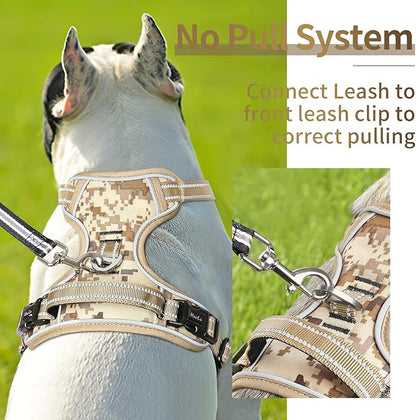 HEELE Dog Harness, No Pull Adjustable Padded Reflective Harness for Small Medium Large Dogs with Handle for Walking Training, Camo Tan, XL