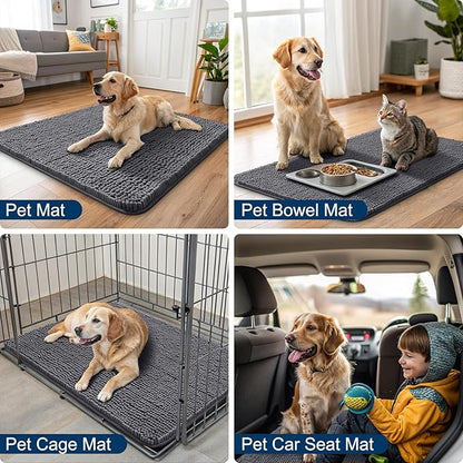 Smiry Dog Door Mat for Muddy Paws 45x27, Absorbs Moisture and Dirt Doormat, Non-Slip Washable Quick Dry Chenille Front Door Mat Indoor Entrance, Entryway Carpet for Inside Floor, Dark Grey