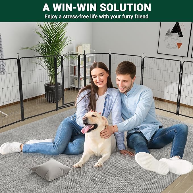 GarveeLife Dog Playpen,40 Inch(H) 42.6 Ft(L) 16 Panels Dog Fence Indoor/Outdoor,Heavy Duty Metal Pet Puppy Exercise Pen, Wide Door Low Threshold,Portable Pet Playpen for Rv Camping