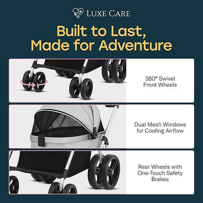 4 Wheel Foldable Pet Stroller - Lightweight Dogs and Cats Stroller Upto 50lbs with Mesh Canopy, Storage Basket and Cup Holder, Durable for Walks and Outings (Medium)