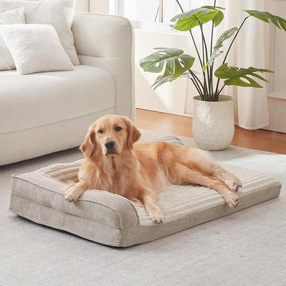WINDRACING Orthopedic Dog Beds for Medium Dogs, Waterproof Egg Foam Dog Sofa Bed with L Bolster Sides, Washable Medium Pet Bed with Removable Cover & Non-Slip Bottom, 31 x 25 inch, Beige