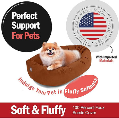 Majestic Pet Suede Shredded Memory Foam Mix Calming Dog Bed Washable - Cozy Soft Round Dog Bed with Spine for Head Support - Fluffy Donut Dog Bed, 24 Inch, Rust