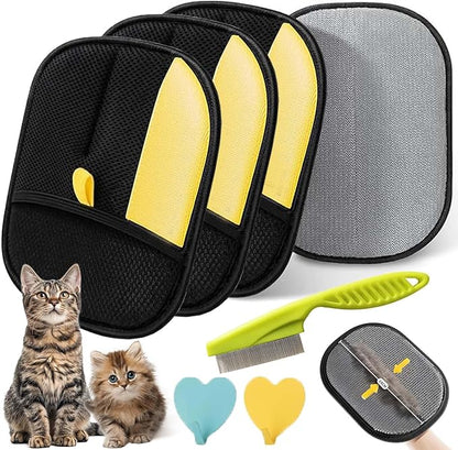 Electrostatic Pet Hair Removal Glove, Static Removal Gloves for Pet Hair, Reusable Double Sided Electrostatic Pet Hair Remover for Couch, Furniture, Carpet, Car Seat (3PCS)