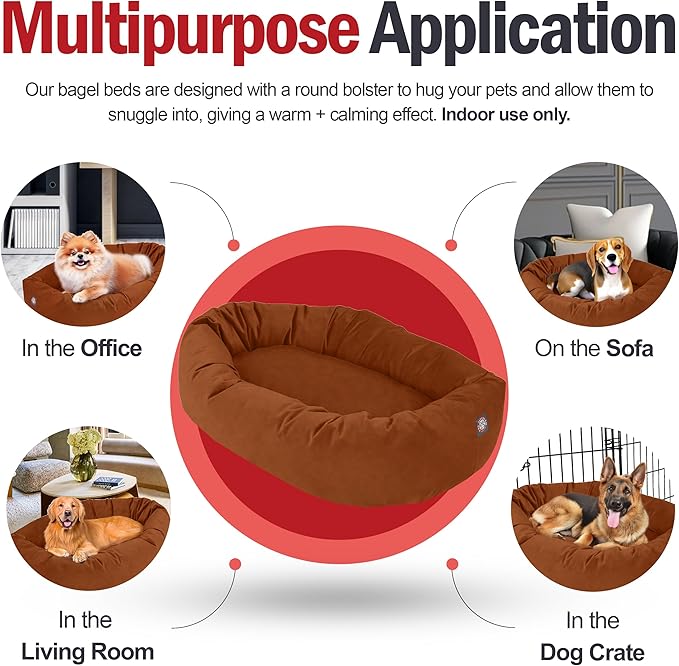 Majestic Pet 24 Inch Suede Calming Dog Bed Washable – Cozy Soft Round Dog Bed with Spine Support for Dogs to Rest Their Head - Fluffy Donut Dog Bed 24x19x7 (Inch) - Round Pet Bed Small – Rust (2025)