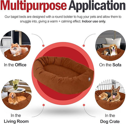 Majestic Pet 24 Inch Suede Calming Dog Bed Washable – Cozy Soft Round Dog Bed with Spine Support for Dogs to Rest Their Head - Fluffy Donut Dog Bed 24x19x7 (Inch) - Round Pet Bed Small – Rust (2025)