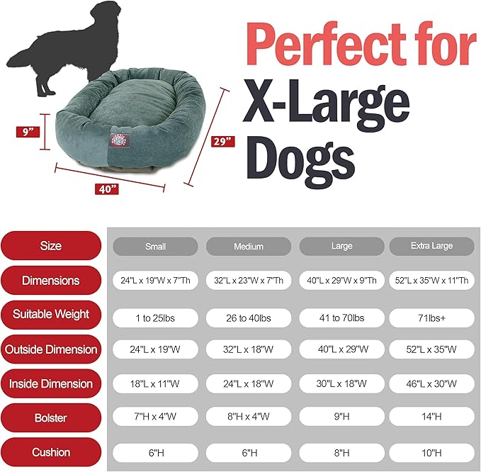 Majestic Pet 52 Inch Micro Velvet Calming Dog Bed Washable – Cozy Soft Round Dog Bed with Spine for Head Support - Fluffy Donut Puppy Mat 52x35x11 (inch) X- Large – Azure (2025)