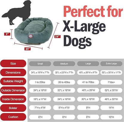 Majestic Pet 52 Inch Micro Velvet Calming Dog Bed Washable – Cozy Soft Round Dog Bed with Spine for Head Support - Fluffy Donut Puppy Mat 52x35x11 (inch) X- Large – Azure (2025)