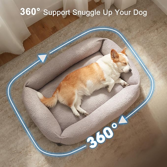 FURTIME Washable Dog Bed Medium Size Dogs, Rectangle Comfy Fluffy Small Dog Beds, Removable Zipper Cover Machine Wash, Soft Orthopedic Bed Durable Pet Cuddler with Anti-Slip Bottom, 25"x21"x7", Grey
