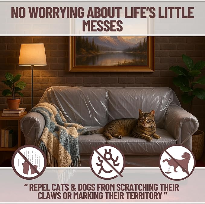 Evelots Clear Plastic Loveseat Cover - Thick Heavy Duty Vinyl 2 Seat Sofa Cover for Protection Against Cat & Dog Clawing - Stain & Dust Protector - Waterproof Slipcover for Moving & Storage