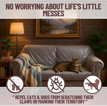 Evelots Clear Plastic Loveseat Cover - Thick Heavy Duty Vinyl 2 Seat Sofa Cover for Protection Against Cat & Dog Clawing - Stain & Dust Protector - Waterproof Slipcover for Moving & Storage