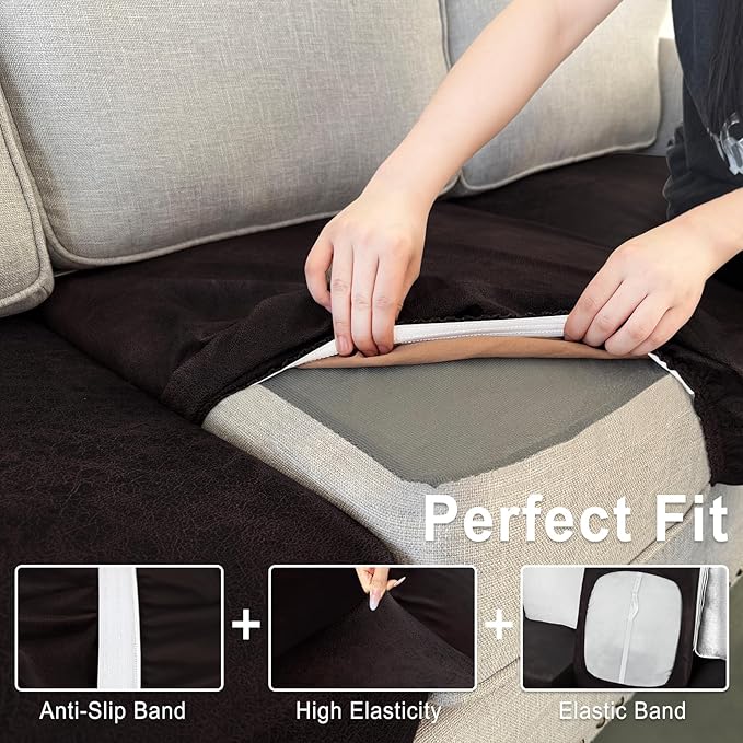 ANARACHON Leather Look Couch Cushion Covers Sofa Seat Slipcovers Sets Couches Furniture Protector for Sectional Armchair Loveseat Pets Kids Stretch Spandex Fabric (2 Cushion Loveseat, Chocolate)