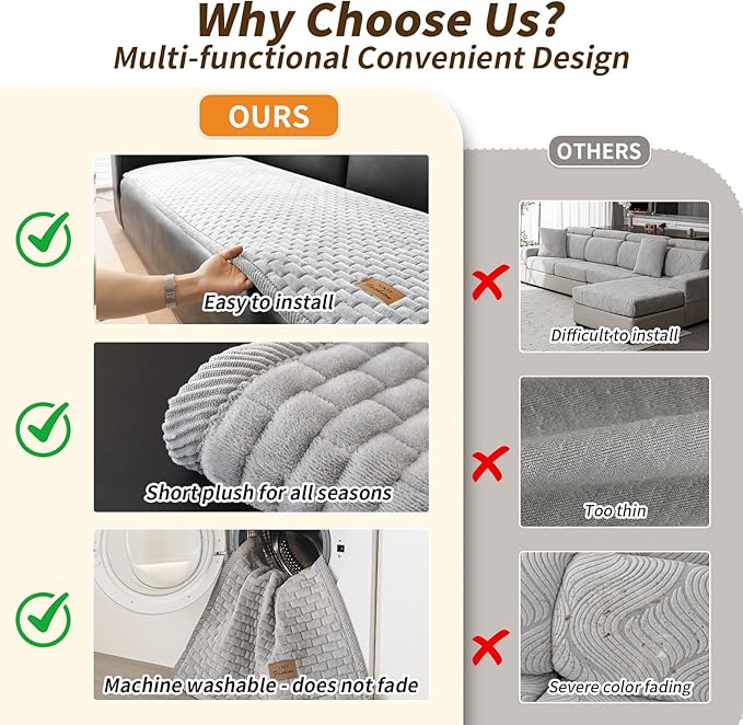 Couch Covers for Dogs Washable, Velvet Dog Couch Cover Protector, Fuzzy Plush Pet Sofa Cover for 3 Cushion Couch, Sofa Covers for Pets(1PC,Light Grey,27.6"x82.7",3 Seater Sofa Pad Cover)