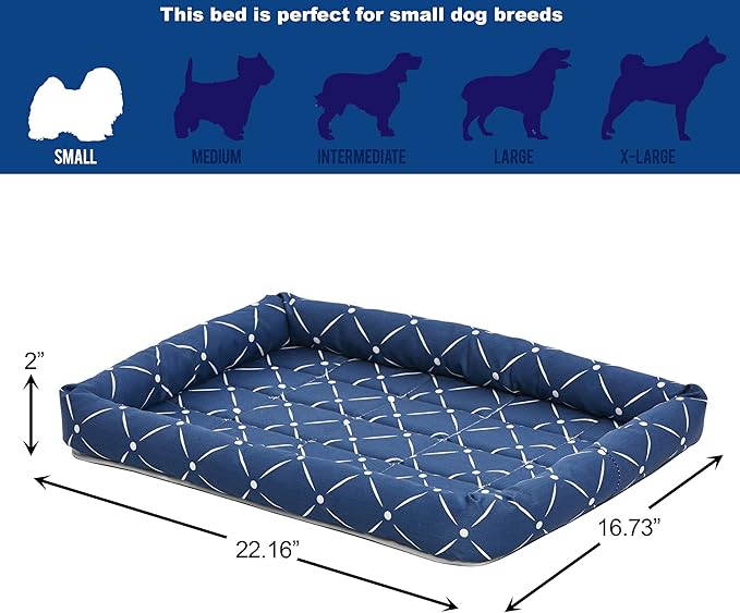 MidWest Homes for Pets 40224-BLD Quiet Time Couture Ashton Bolster Pet Bed, Small Dog/24, Blue & White Diamond Pattern