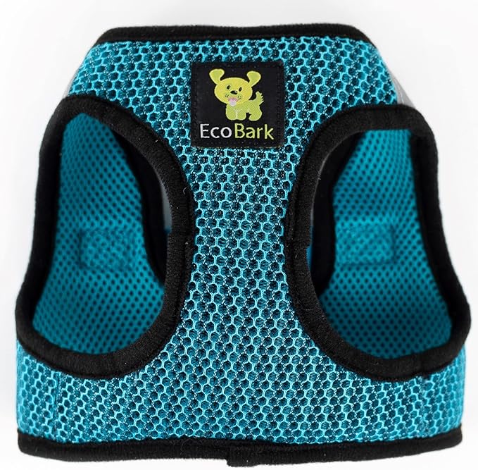 EcoBark Step in Dog Harness - Eco-Friendly Small Breed Dog Harnesses for Small and Medium Breed Dogs - Reflective and Adjustable Body Halter Vest - Soft Mesh Toy Breed Harness (Aqua Sport, Large)