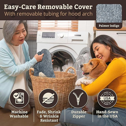 Snoozer Cozy Cave Dog Bed - Indoor Dog Bed with Cover Cave, Covered Calming Burrow for Small & Medium Sized Pets with Blanket Attached, Enclosed, Removable Washable Cover - Large, Palmer Indigo