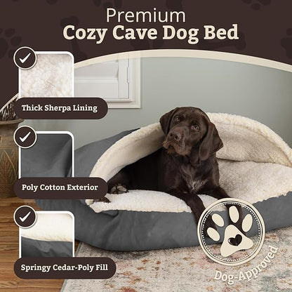 Snoozer Rectangle Cozy Cave Dog Bed - Indoor Dog Bed with Cover Cave, Covered Calming Burrow for Small & Medium Sized Pets with Blanket Attached, Enclosed, Washable Cover - Medium, Heather Gray