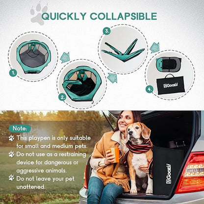Goozii Pet Cat Playpen for Indoor Cats Enclosed, Puppy Dog Play Pen for Outdoor Travel Camping (Large Size, Green & Dark Grey)