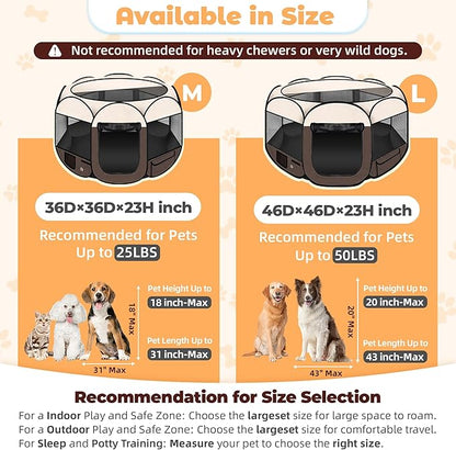 Dog Playpen 36", HOMAGICO Pet Playpen for Indoor Cats Enclosed, Portable Dog Cage Outdoor Tent Crate with Carrying Case,Water-Resistant and Removable Shade Cover,Brown