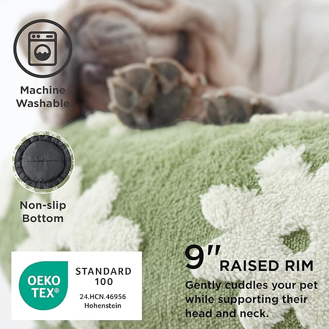 LE SURE Shown on TV Donut Dog Beds Extra Large Sized Dog - Round Pet Beds for Calming Puppy with Washable Cover, Orthopedic Modern Beds with Jacquard Shaggy Plush & Anti Slip Bottom, 42 Inch，Green