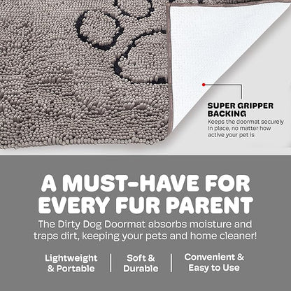 Dog Gone Smart Dirty Dog Doormat - Fast Drying Rug with Super Gripper Backing for Clean Floors - Super Absorbent and Machine Washable Mat for Muddy Paws - Grey